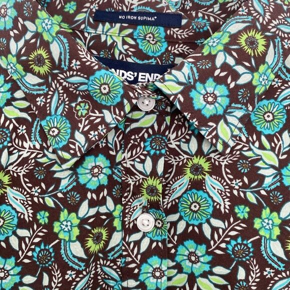 Lands’ End Floral Green Long-sleeved Cotton Button Down Top 10P - Picture 5 of 8
